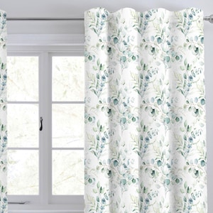 Blau Grün Back Tab Vorhang Aquarell Eukalyptus Druck Luxus Vorhang / Back Tab Style Vorhang / Einzel oder Set von 2 / Benutzerdefinierte Größe CU313B