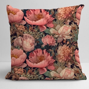 Coral Peach Teal Pillow Cover Watercolour Floral print pillow cover Farmhouse Linen Cotton Pillow Luxury printed Pillow Set of 2 CC421
