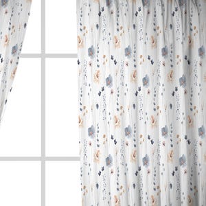 Peach white Rod pocket curtain Watercolour Floral print Luxury Curtain/ Rod Pocket Style Curtain/ Single or Set of 2 Custom sizing CU340A