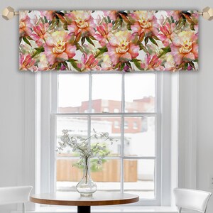 Floral Watercolor Window Valance, Pink Orange Canvas Fabric VL043