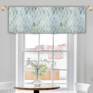 Green Blue Geometric Watercolor Valance - Modern Window Decor VL334