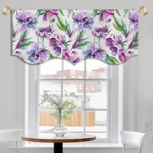 Pink Purple Scallop Valance Watercolour floral Pattern Canvas Fabric/ Scallop valance/ French Window Valance Treatment Curtain VL067C