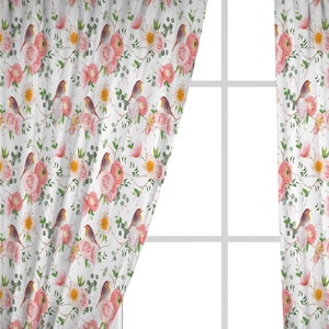 Peach Yellow Rod pocket curtain Watercolour Floral print Luxury Curtain/ Rod Pocket Style Curtain/ Single or Set of 2 Custom sizing CU037A