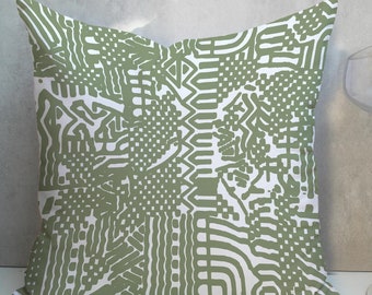 Green Abstract Geometric Pillow Cover, Slub Cotton Accent, Set of 2 CC416