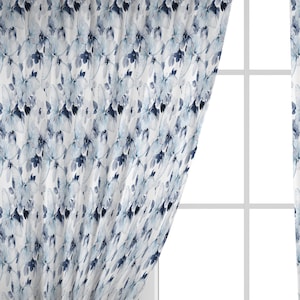 Blue white Rod pocket curtain Watercolour Floral print Luxury Curtain/ Rod Pocket Style Curtain/ Single or Set of 2 Custom sizing CU328A