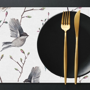 Beige Grey Placemat Watercolour Bird Pattern Placemat set of 4 6 8 10 Custom Placemat Table Linen Placemat for Round Square Table PL319