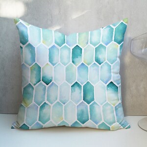 Teal Geometric Watercolor Pillow Cover, Linen Cotton Blend CC338