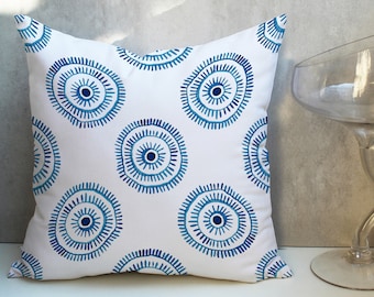 Juego de fundas de almohada geométricas de acuarela azul, algodón flameado, juego de 2 CC301