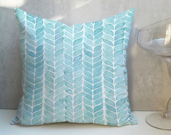 Turquoise Leaf Pillow Cover, Watercolour Geometric Print CC326