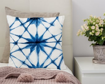 Blue Tie and Dye Pattern Decorative Pillow Cover Modern Pillow Custom Sham 16 x 16 18x 18 White and Blue Print The Loom Project Pillow CC115