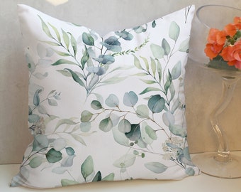 Sage Green Blue Eucalyptus leaf Watercolour pattern Pillow Cover Custom Sham Sage Green Printed Set of 2 Pillow CC313