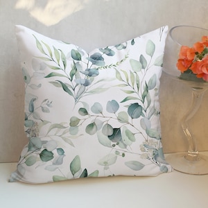 Sage Green Blue Eucalyptus leaf Watercolour pattern Pillow Cover Custom Sham Sage Green Printed Set of 2 Pillow CC313