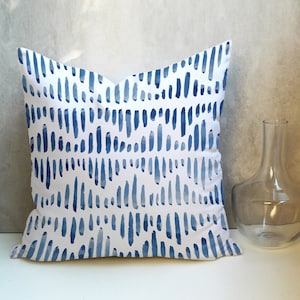 Blue and white watercolour abstract pattern throw pillow cover,  Blue geometric print accent pillow set of 2 CC308