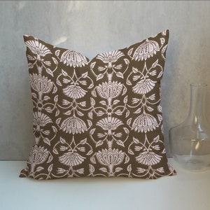 Brown Cream Block Print Pillow Cover, Farmhouse Decor CC346