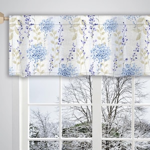 Tecido de lona com padrão floral aquarela branco azul/ Cortina personalizada/ Cortina de janela/ Cortina francesa/ Cortina de tratamento de janela VL041