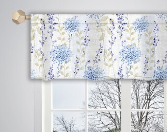 White Blue Watercolour Floral Pattern Valance Canvas Fabric Custom Valance Window Valance French Valance Window Treatment Curtain VL37