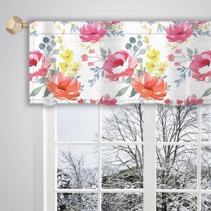 Pink white Valance Watercolour Floral Pattern Canvas Fabric/ Custom Valance/ Window Valance/ French Valance/ Window Treatment Curtain VL020