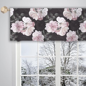 Dusty Pink Grey Valance Watercolour Floral Pattern Custom Valance/ Valances for windows/ French Valance/ Window Treatment Curtain VL058