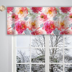 Red Pink Peach Valance Watercolour Floral Print Pattern Valance/ Valances for windows / French Valance/ Window Drapes Curtain VL018