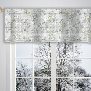 Grey Green Yellow Abstract Pattern Valance Canvas Fabric/ Custom Valance/ Window Valance/ French Valance/ Window Treatment Curtain VL261
