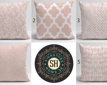 Pillow Cover Peach Decorative Pillow Throw Pillow Cover Peach and White