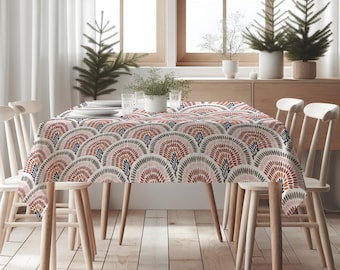 Duk med akvarellmönster och geometriskt tryck: Rosa, blå, rostfärgad canvasduk TC371