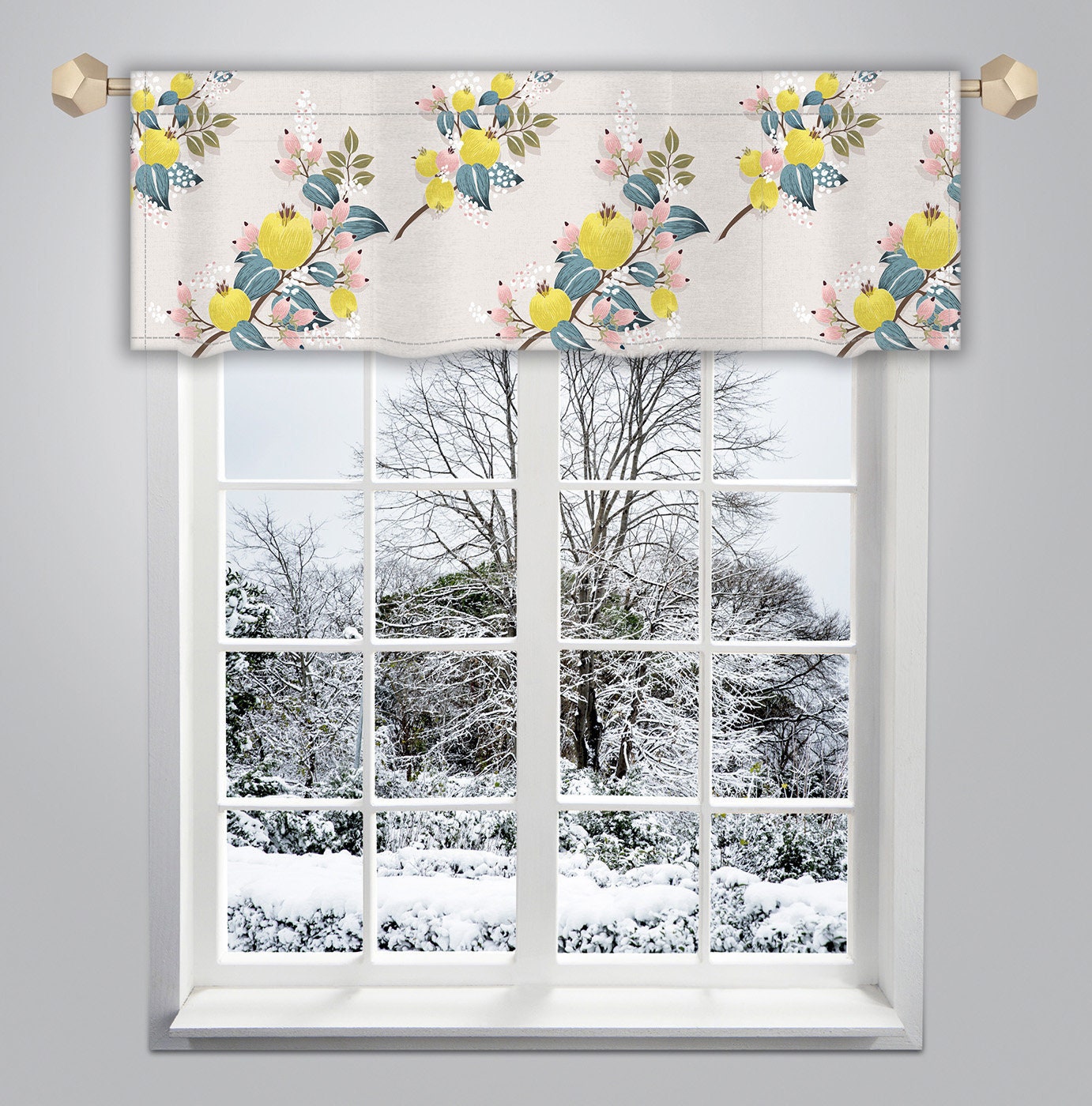Ecru Yellow Blue Floral Pattern Valance Canvas Fabric/ Custom Etsy