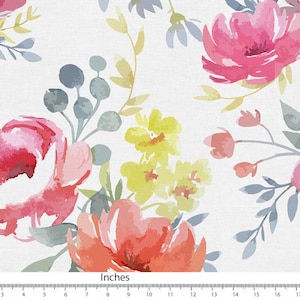 Red Orange Yellow watercolour Floral Pattern Print fabric, Cotton Linen Canvas Fabric Curtain Pillow Fabric for sewing Fabric by yard FAB020