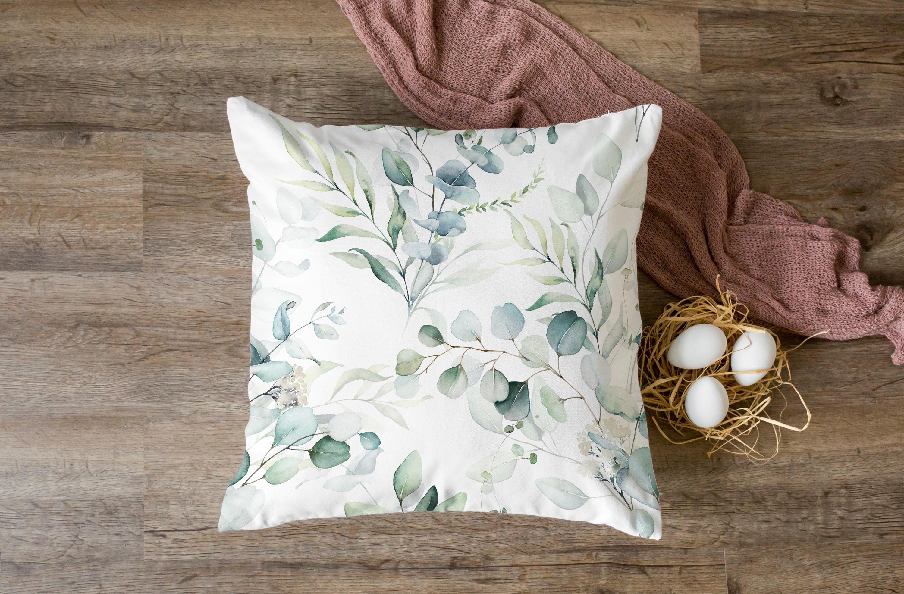 Set di 2 federe per cuscino verde salvia primaverile, 30 x 50 cm, con rami di eucalipto ad acquerello, colore blu, verde, quadrato, per camera da letto, casa, divano, decorazione con foglie