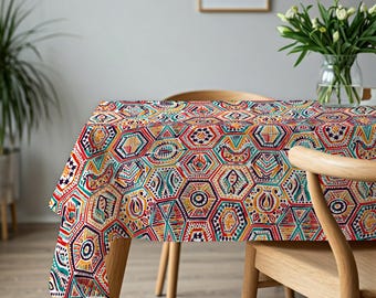 Färgglad akvarell geometrisk bordsduk - Traditionellt tryckt linne TC364