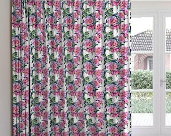 Cortina con estampado floral de acuarela rosa, con pestaña trasera, tamaño personalizado CU054B