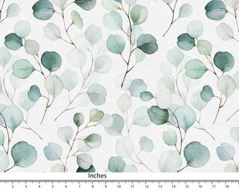 Eucalyptus Leaf Fabric, Watercolour Sage Green Cotton Linen Canvas, Sewing Pillow Curtain Fabric FAB314