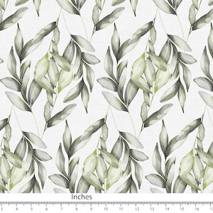 Sage Green Fabric Watercolour Leaves Pattern, Cotton Linen Canvas Fabric, Curtain Pillow Fabric for sewing Fabric by yard FAB315