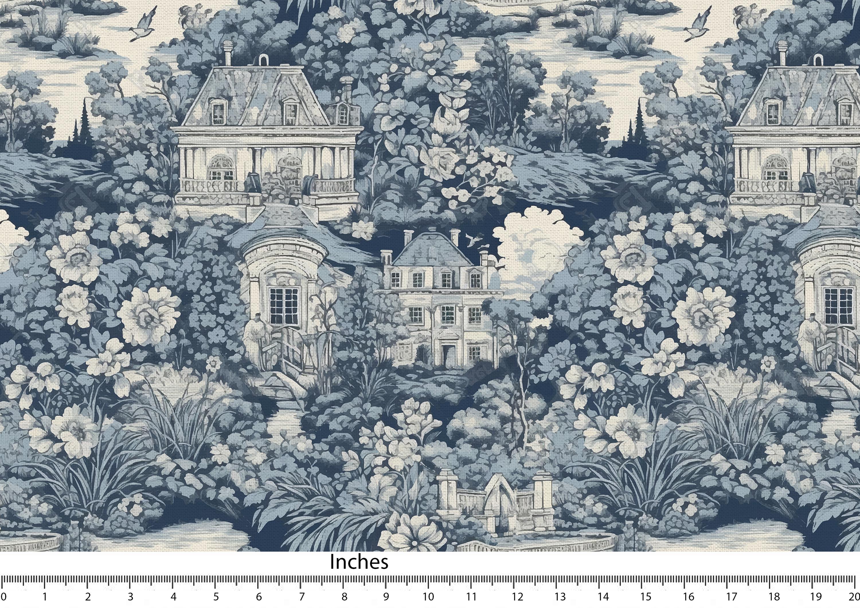 Blue Grey French Toile Pattern Print fabric, Cotton Linen Canvas Fabric, Curtain Pillow Fabric for sewing Fabric by yard FAB411