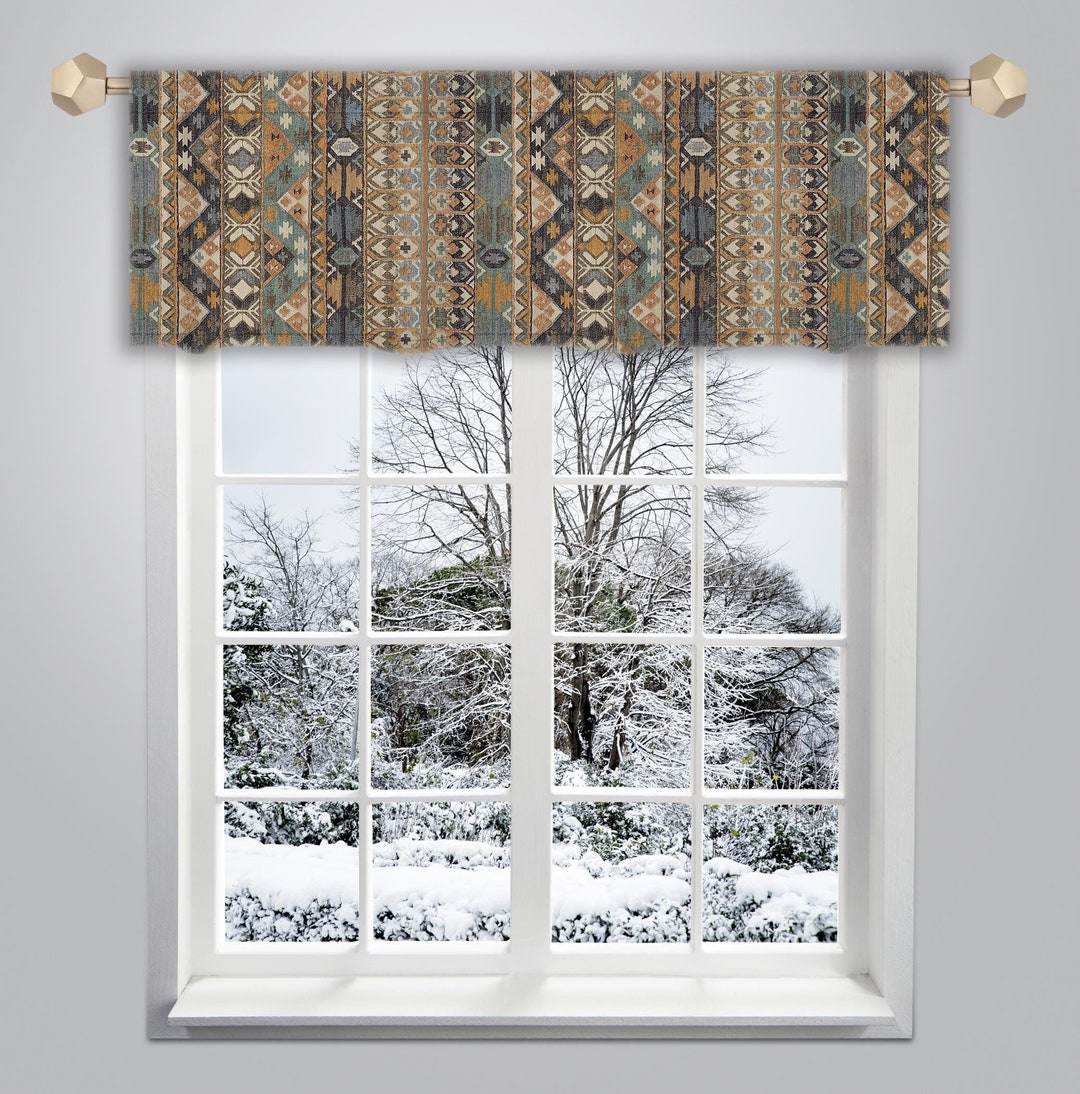 Aztec Window Aztec Print Window Valance: Gold, Brown, Teal Geometric Pattern VL437 ...