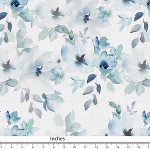 Blue white Fabric watercolour Floral Pattern, Cotton Linen Canvas Fabric, Curtain Pillow Fabric for sewing Fabric by yard FAB329