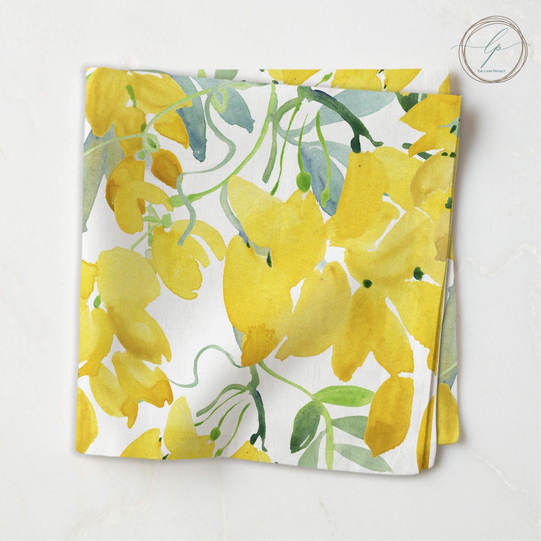 Yellow Floral Napkins, Watercolor Print Table Linen (set of 4/6/8/10 ...