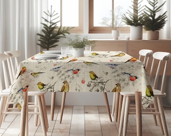 Duk med vintagefågeltryck: Färgglad akvarellfärgad polycanvas TC325