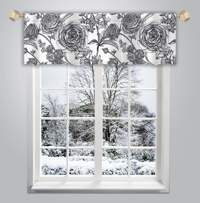 Black and white Floral Pattern Valance Canvas Fabric/ Custom Etsy