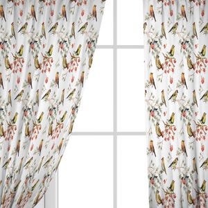 Colourful Bird Rod pocket curtain Watercolour vintage bird Luxury Curtain/ Rod Pocket Style Curtain/ Single or Set of 2 Custom sizing CU324A