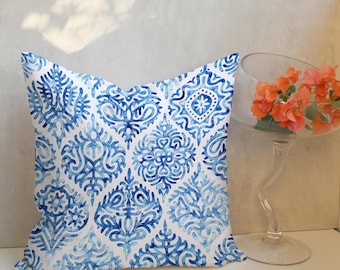 Blue Watercolor Geometric Pillow Cover, Traditional Print (Set of 2) CC370