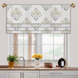 Watercolour Damask Faux Roman Valance, Blue & Yellow Print VL367D