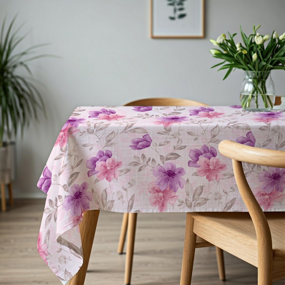 Pink Tablecloth Pattern Blush Pink Floral Tablecloth, Watercolor Print Canvas, Custom Size ...