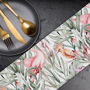 Green Pink floral Watercolour Pattern Table Runner Canvas Fabric Custom Table Runner Table Linen Table Runner for Round Square Table TR397