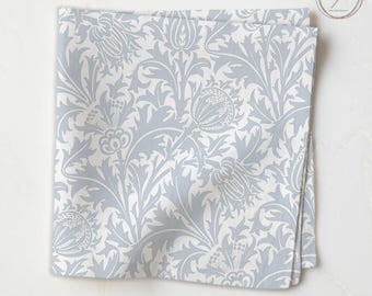 White soft dove grey blue Botanical acanthus leaves Napkins, Custom Table Linen NP440