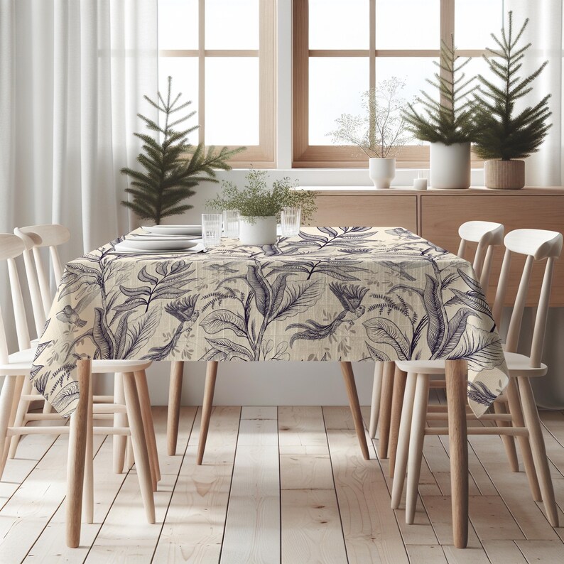 Hand Drawn Leaf Table Cloth, 52 x 95