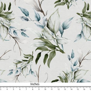 Blue Green Fabric watercolour Botanical Leaf Pattern, Cotton Linen Canvas Fabric, Curtain Pillow Fabric for sewing Fabric by yard FAB407