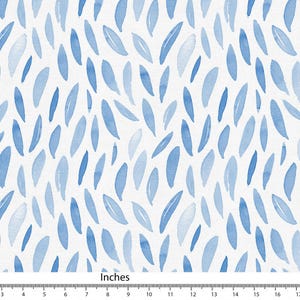 Blue Fabric Watercolour Leaf Pattern , Cotton Linen Canvas Fabric, Curtain Pillow Fabric for sewing Fabric by yard FAB248