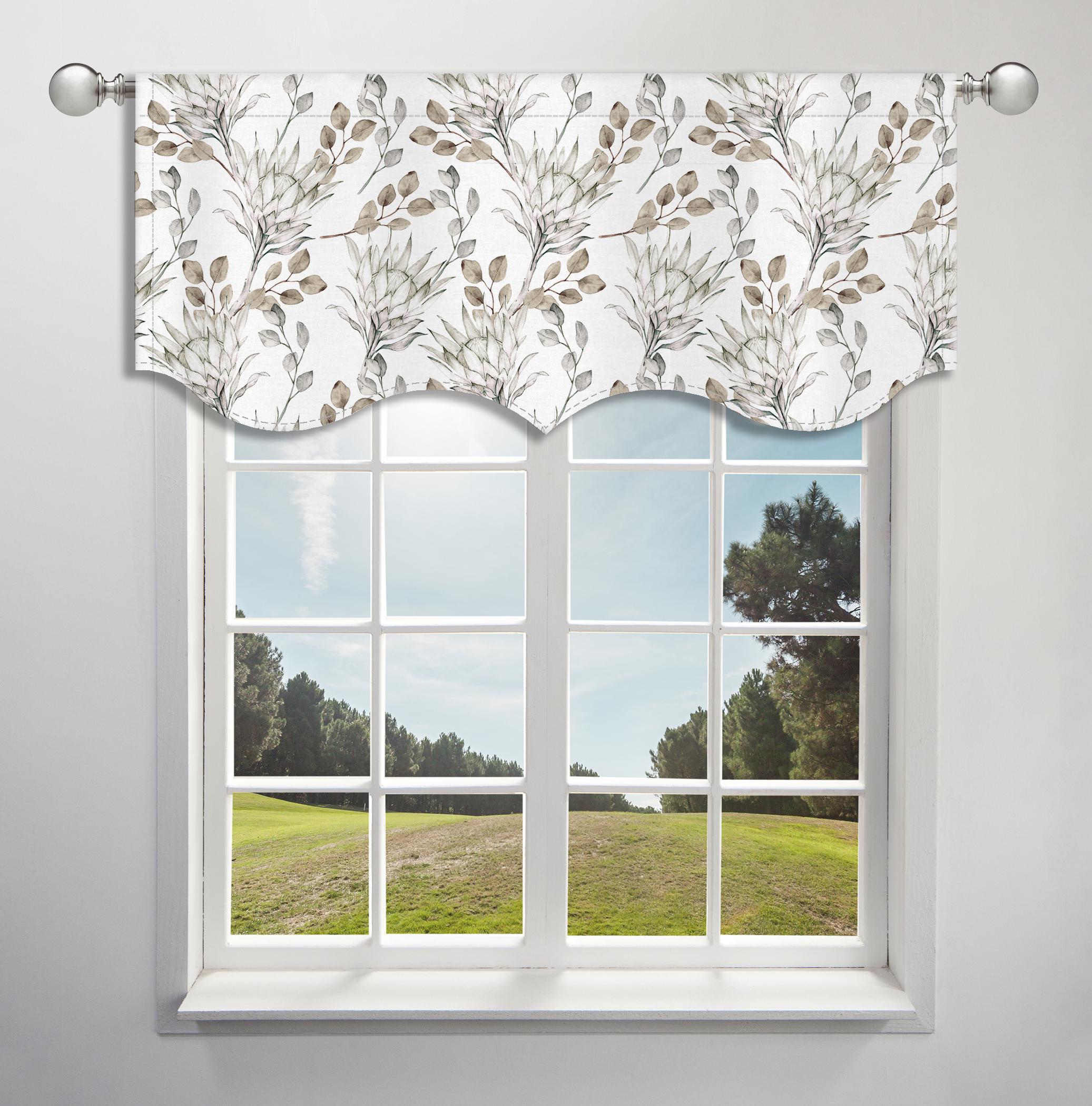 Beige Grey Scallop Valance Watercolour Leaf Pattern Canvas Fabric/Scallop Valance/ Window Valance/ French Window Treatment Curtain VL021C