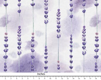 Lavender Floral Cotton Linen Fabric, Watercolor Print, Sewing Fabric FAB009